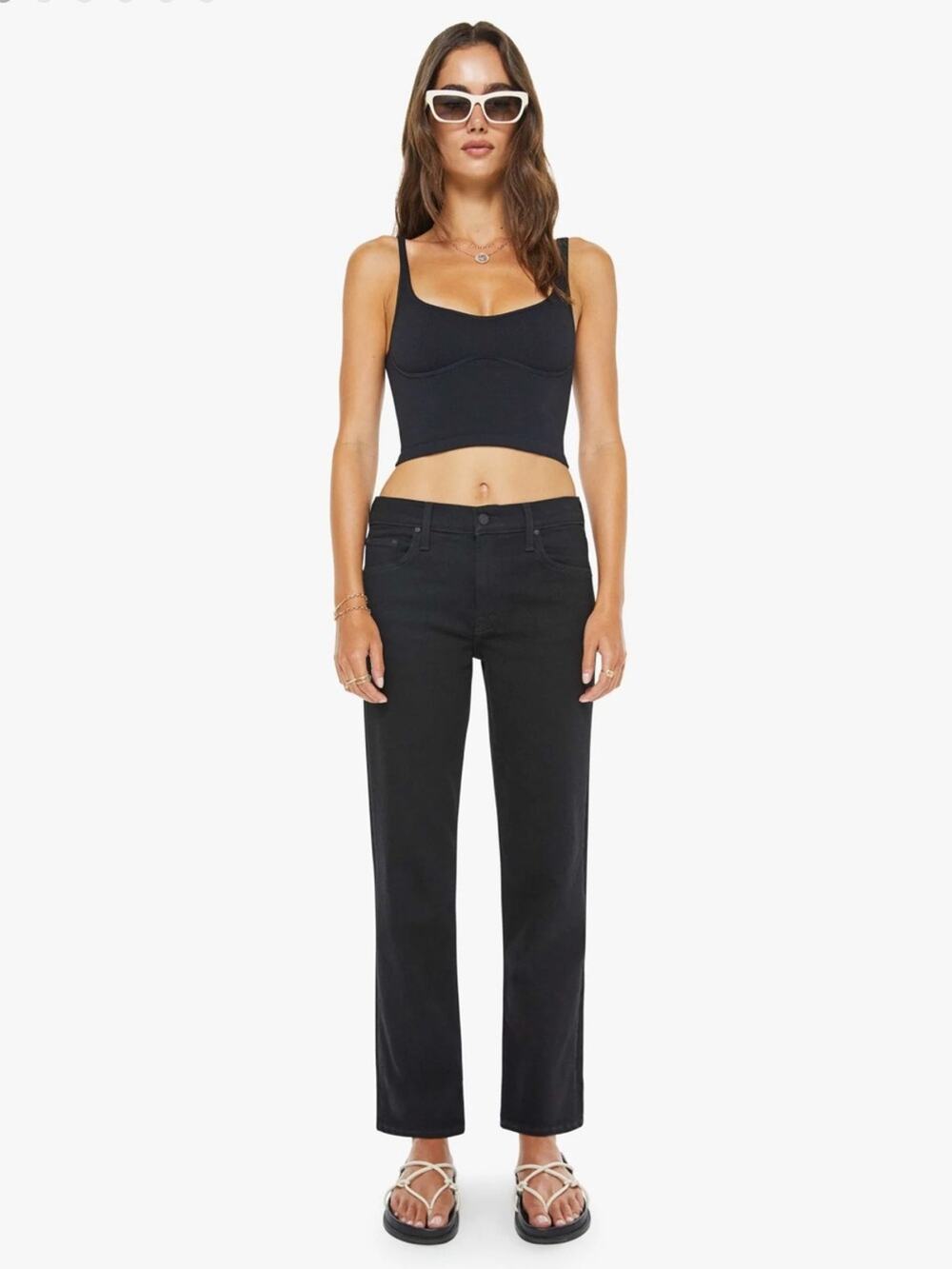 NWT MOTHER The Newbie Hover Jeans in Nighty Night Black Straight Leg 25